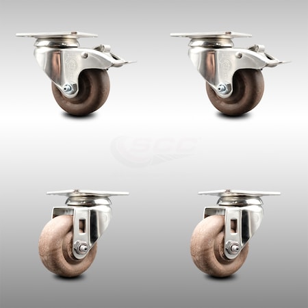 Service Caster 3.5 Inch 316SS High Temp Glass Filled Nylon Top Plate Caster Lock Brakes, 2PK SCC-SS316TTL20S3514-GFNSHT-2-S-2